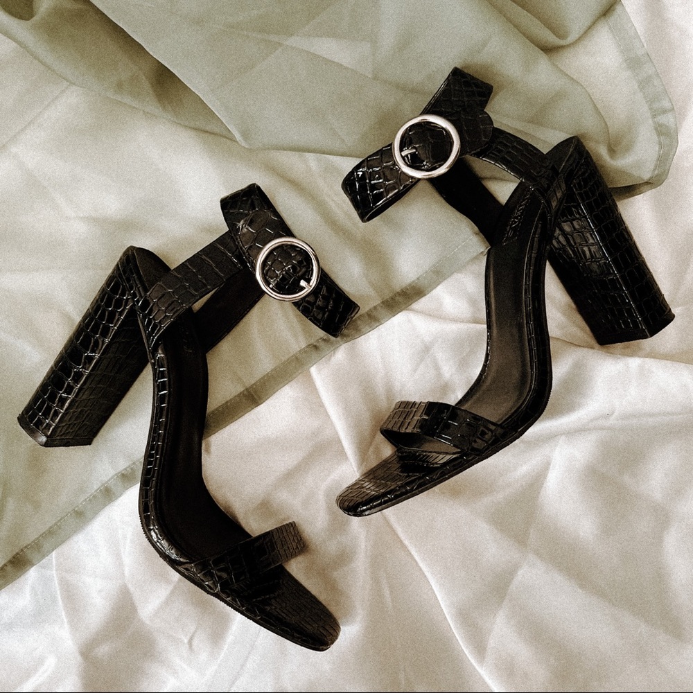 Black faux leather heals